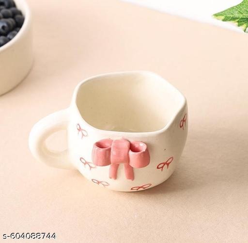 Handmade Ceramic Coffee Mug with Pink Bow | Cute Aesthetic Tea Cup | Artisan Ceramic Drinkware