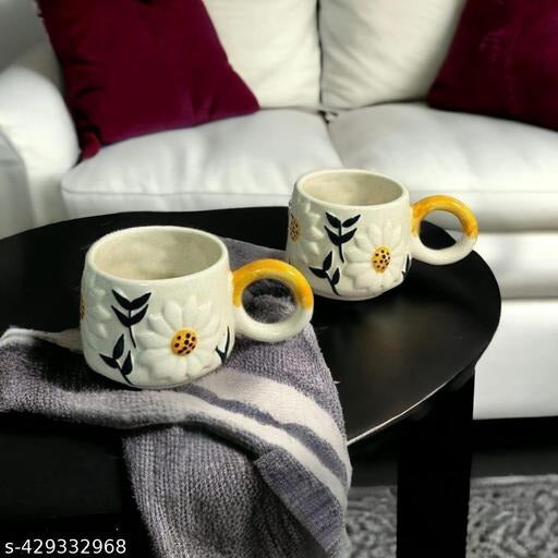 Handmade Daisy Ceramic Coffee Mug | Floral Aesthetic Tea Cup | Cute Artisan Drinkware