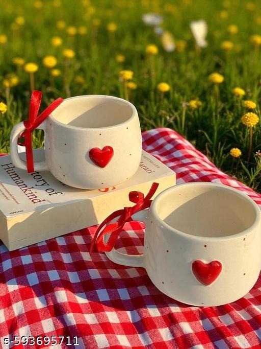 Handmade Ceramic Coffee Mug with Red Heart | Cute Love Tea Cup | Romantic Artisan Drinkware