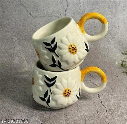Handmade Daisy Ceramic Coffee Mug | Floral Aesthetic Tea Cup | Cute Artisan Drinkware