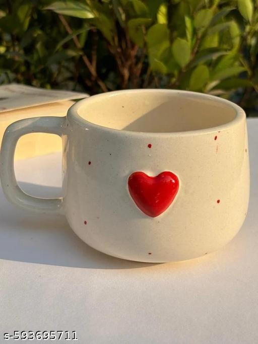 Handmade Ceramic Coffee Mug with Red Heart | Cute Love Tea Cup | Romantic Artisan Drinkware