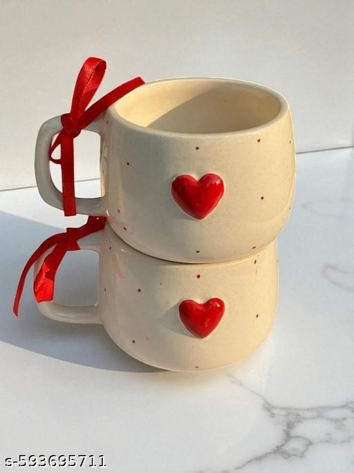Handmade Ceramic Coffee Mug with Red Heart | Cute Love Tea Cup | Romantic Artisan Drinkware