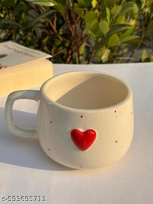 Handmade Ceramic Coffee Mug with Red Heart | Cute Love Tea Cup | Romantic Artisan Drinkware